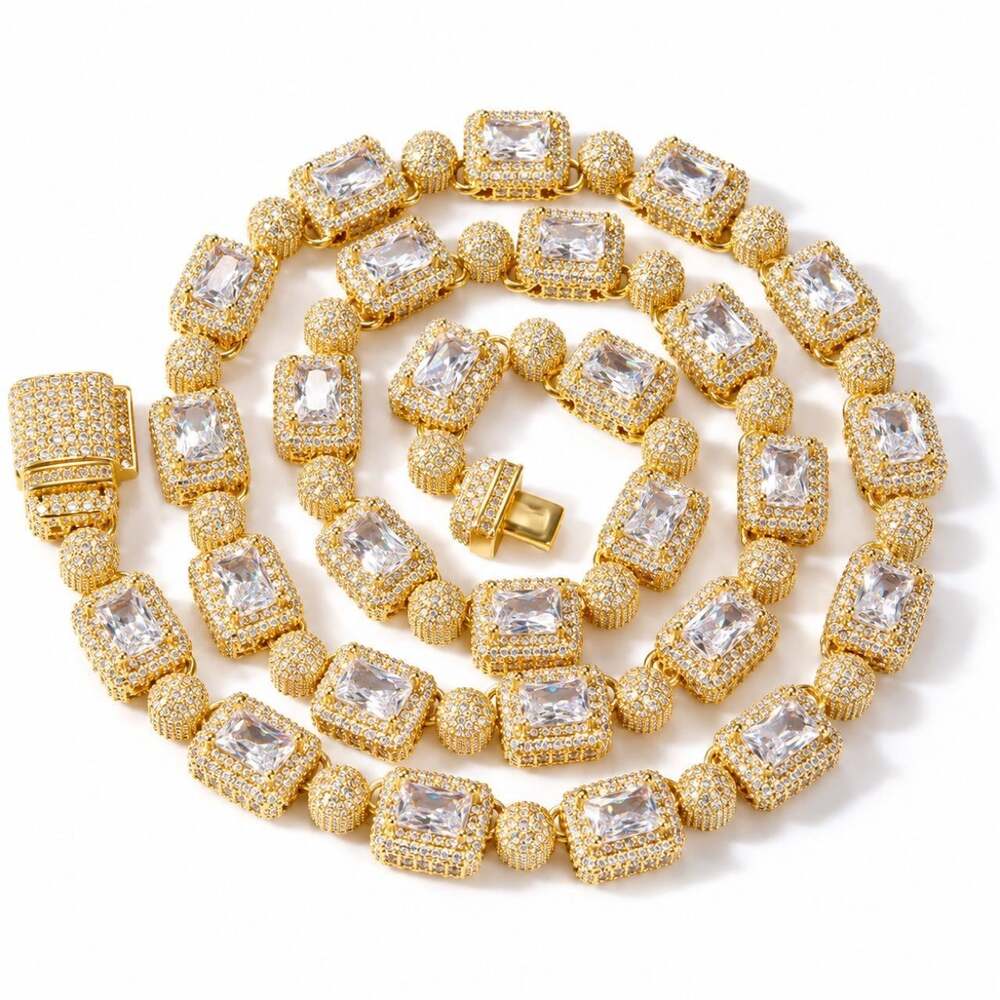 Gold Square Gemstone Tennis Necklace 20”